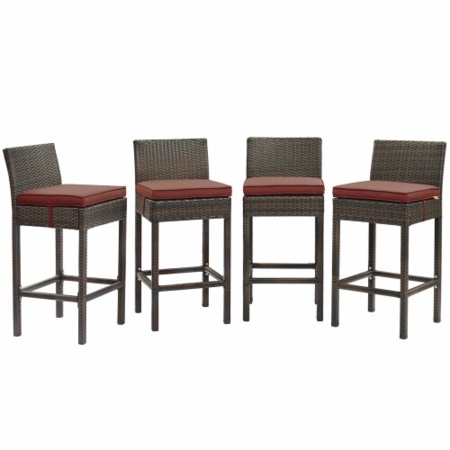 Ergode Conduit Bar Stool Outdoor Patio Wicker Rattan Set of 4 - Brown Currant Perspective: front