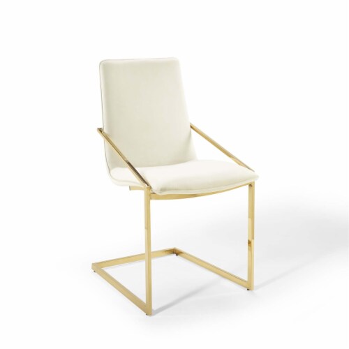 Ergode Pitch Performance Velvet Dining Armchair - Gold Ivory Perspective: front