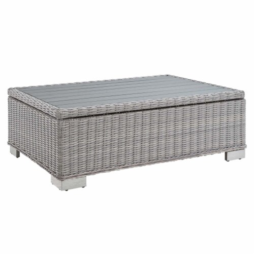 Ergode Conway 45  Outdoor Patio Wicker Rattan Coffee Table - Light Gray Perspective: front