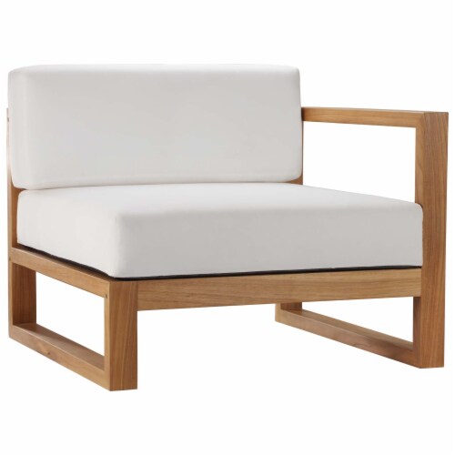 Ergode Upland Outdoor Patio Teak Wood Right-Arm Chair - Natural White Perspective: front