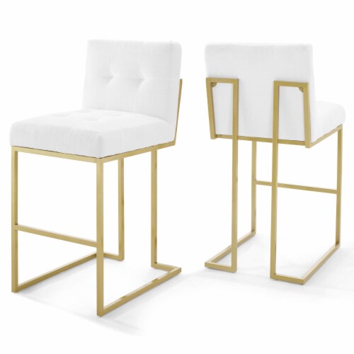 Stainless Steel Performance Velvet Bar Stool Set of 2 - Gold White Perspective: front