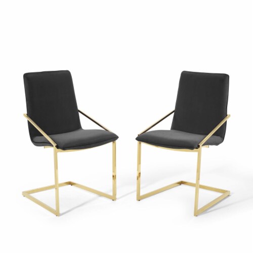 Ergode Pitch Dining Armchair Performance Velvet Set of 2 - Gold Black Perspective: front