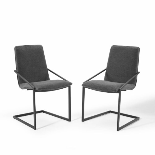 Ergode Pitch Dining Armchair Upholstered Fabric Set of 2 - Black Charcoal Perspective: front