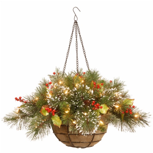 Ergode 20  Wintry Pine(R) Hanging Basket with Battery Operated Warm White LED Lights Perspective: front