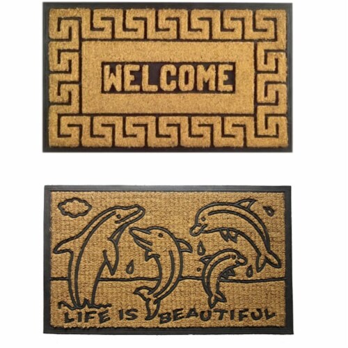 Imports Decor Rubber Back Coir Doormat, (Set Of Greek Key And