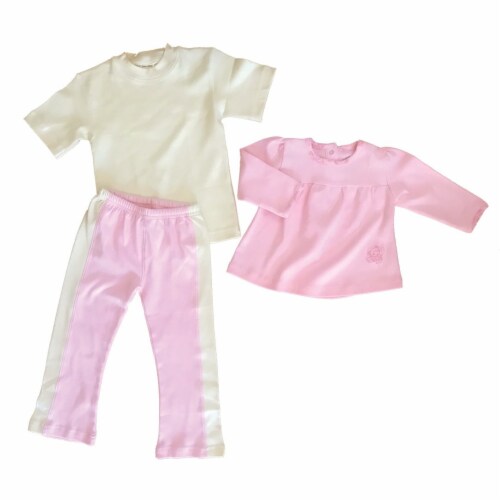 Organic Cotton Yoga Sets 12m to 8 year - Yoga Pant Pink, Swing Top, SS Tee 12-24m Perspective: front