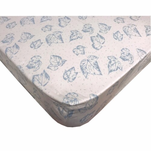 Organic Crib Bedding - Crib Fitted Sheet Organic Cotton Blue Leaf Sateen Perspective: front