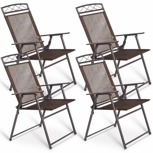 Set of 4 Patio Folding Sling Chairs Steel Textilene Camping Deck