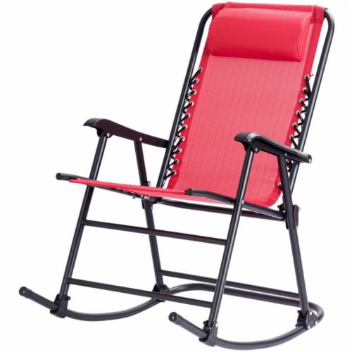 Costway Folding Zero Gravity Rocking Chair Rocker Porch Outdoor Patio Headrest Red Perspective: front