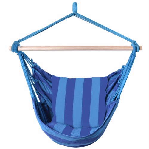 Costway Hammock Rope Chair Patio Porch Yard Tree Hanging Air Swing Outdoor (Blue) Perspective: front
