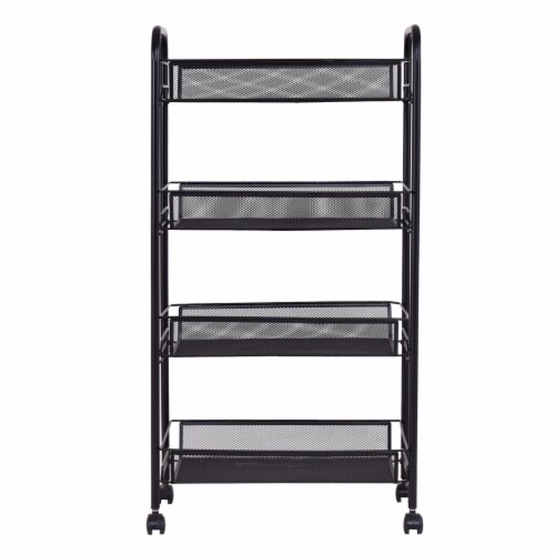 Costway 4 Tier Storage Rack Trolley Cart Home Kitchen Organizer Utility Baskets Black Perspective: front