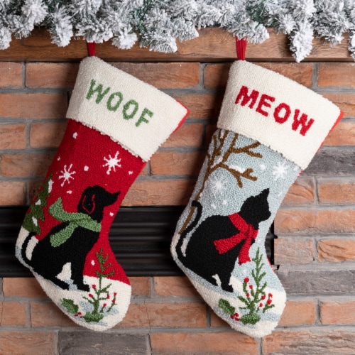 Glitzhome Set of Two Hooked Stocking, Cat & Dog Perspective: front