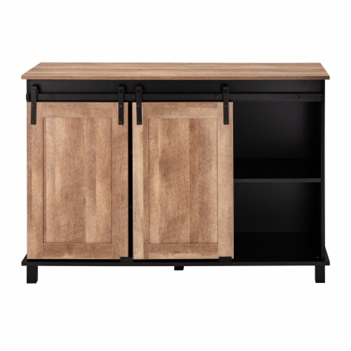 Glitzhome Storage Cabinet with Sliding Doors - Black Perspective: front
