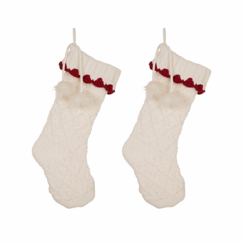 Glitzhome Knitted Christmas Stockings - Red/White Perspective: front