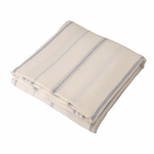 Glitzhome Contemporary Cotton Stripe Quilt - White Perspective: front
