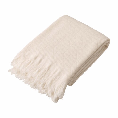 Glitzhome Geometry Cotton Woven Tassel Throw Blanket - White Perspective: front
