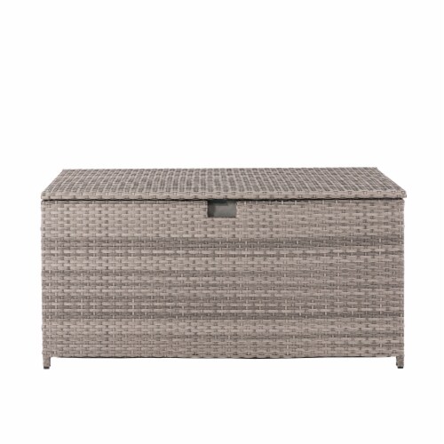 Glitzhome Outdoor Patio Garden Wicker Storage Deck Box - Gray / Cream Perspective: front