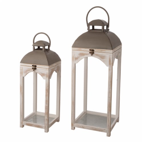 Glitzhome Modern Farmhouse Wooden Lantern - Natural Perspective: front
