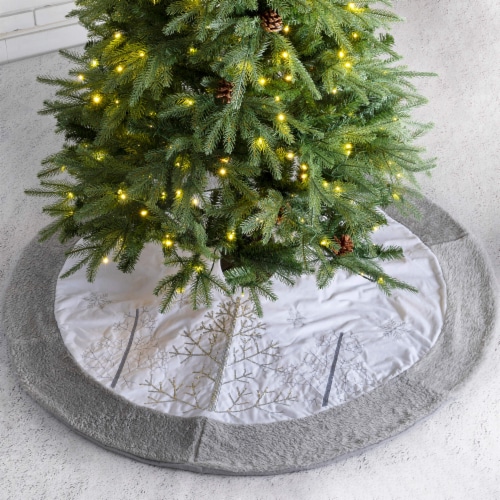 Glitzhome Fleece Christmas Tree Skirt - White/Gray Perspective: front
