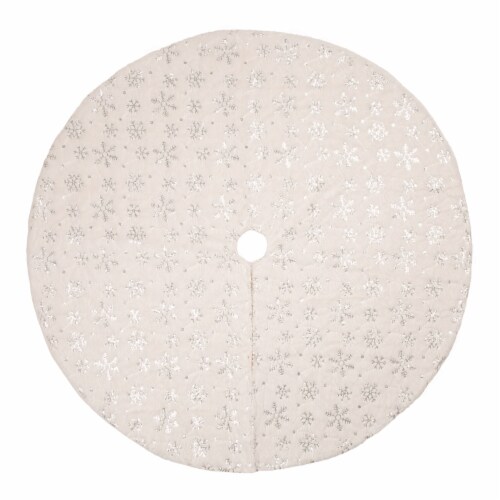 Glitzhome Plush Snowflake Christmas Tree Skirt - White Perspective: front