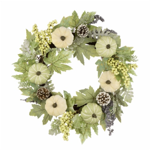 Glitzhome 22-Inch Fall Pumpkin Wreath with Leaves and Berries for Front Door Perspective: front