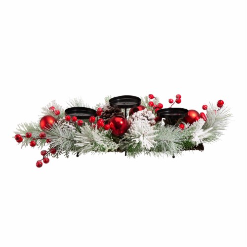 Glitzhome 24 Inch Length Snow Berry Ball Pinecone Pine Candle Holder Perspective: front