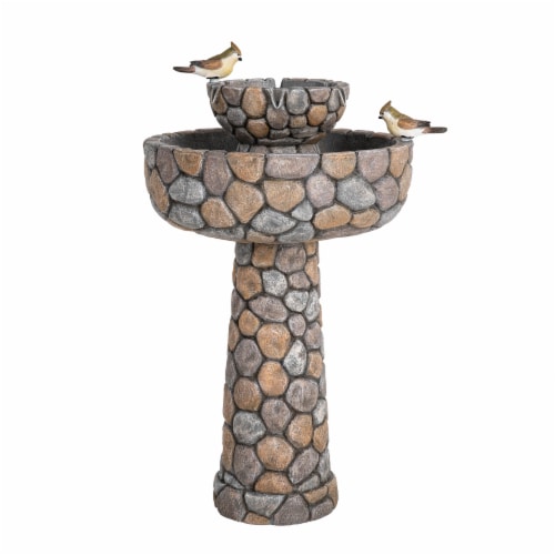 Glitzhome 2 Tier Stone-Like Birdbath Outdoor Fountain Perspective: front