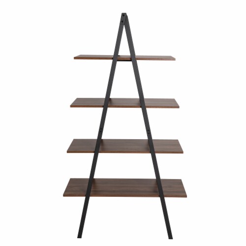 Glitzhome Metal & Wooden 4-Tier Bookcase and Ladder Shelves - Black/Walnut Perspective: front