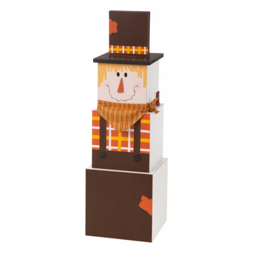 Glitzhome Wooden Snowman Double-edge Porch Decor Nesting Yard Decor Stackable Box Perspective: front