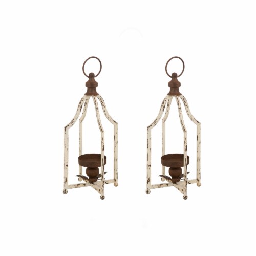 Glitzhome Farmhouse Metal Lanterns - White Perspective: front