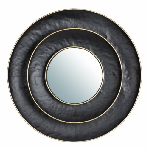 Glitzhome Round Metal Wall Mirror - Black/Gold Perspective: front