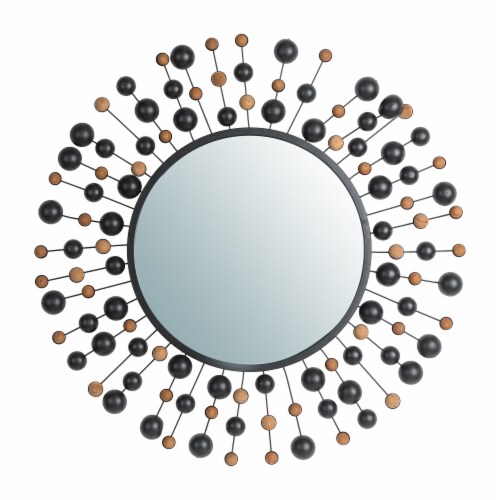 Glitzhome Oversized Metal/Glass Round Wall Mirror with Beads Perspective: front