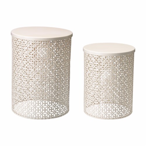 Glitzhome Metal Garden Stool Plant Stand - Cream White Perspective: front