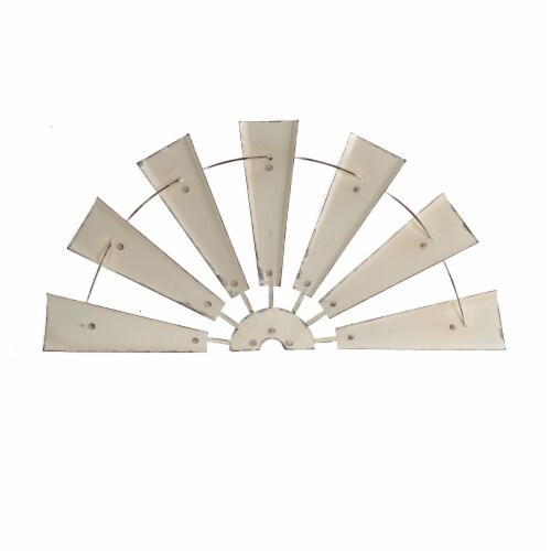 Glitzhome Rustic Farmhouse Half Round Metal Windmill Wall Decor, Country Farm Home Decoration Perspective: front