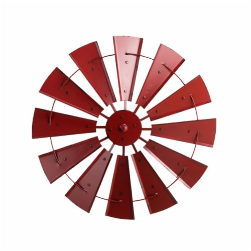 Glitzhome Rustic Farmhouse Round Metal Windmill Wall Decor, Country Farm Home Decoration Perspective: front