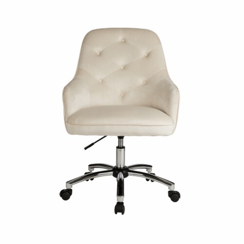 Glitzhome Velvet Gaslift Adjustable Swivel Desk Chair - Cream Perspective: front