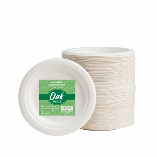 Glitzhome Oak™ PLUS 6-Inch Compostable White Sugarcane Plates Perspective: front