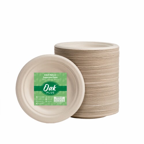 Glitzhome Oak™ PLUS 6-Inch Compostable Natural Sugarcane Plates Perspective: front