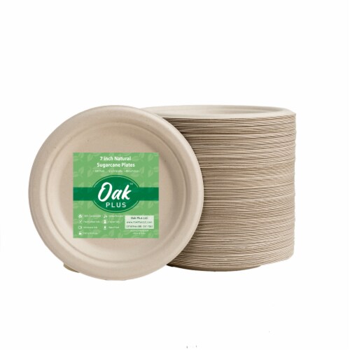 Glitzhome 7 Inch Natural Sugarcane Plates, 600 Pack Perspective: front