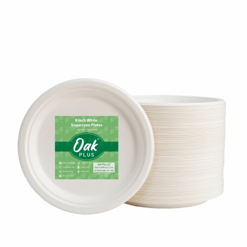 Glitzhome Oak™ PLUS 9-Inch Compostable White Sugarcane Plates Perspective: front