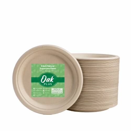 Glitzhome Oak™ PLUS 9-Inch Compostable Natural Sugarcane Plates Perspective: front