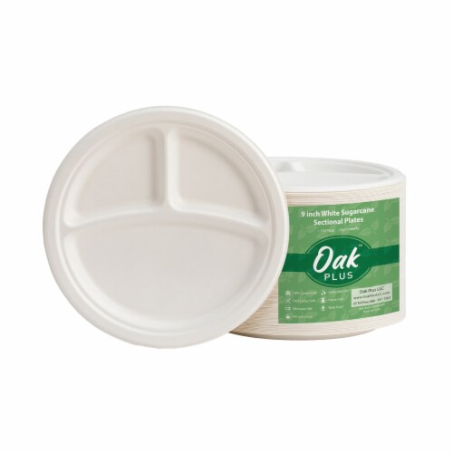 Glitzhome Oak™ PLUS 9-Inch White Sugarcane Sectional Plates Perspective: front