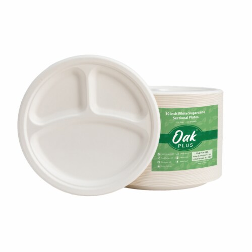 Glitzhome Oak™ PLUS 10-Inch White Sugarcane Sectional Plates Perspective: front