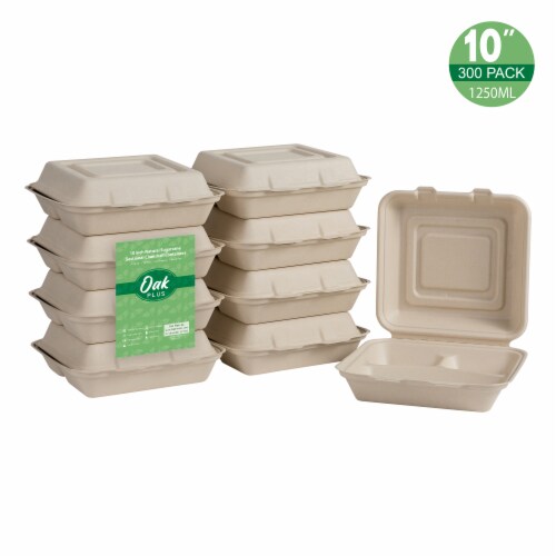 Glitzhome Oak™ PLUS 10-Inch Natural Sugarcane Clamshell Containers Perspective: front