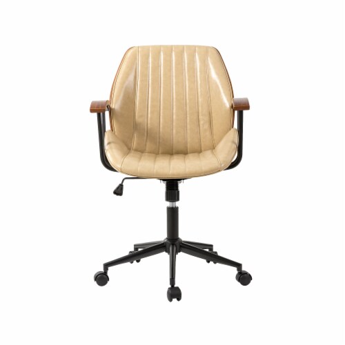 Glitzhome Leatherette Executive Office Chair with Pneumatic Lift, Cream, White