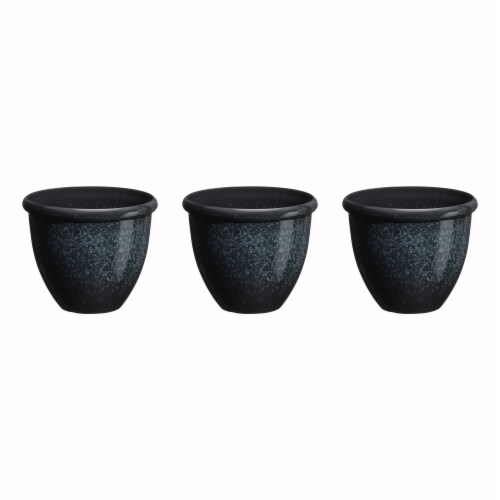 Glitzhome Oversized Faux Ceramic Round Plastic Pot Planter - Black Perspective: front