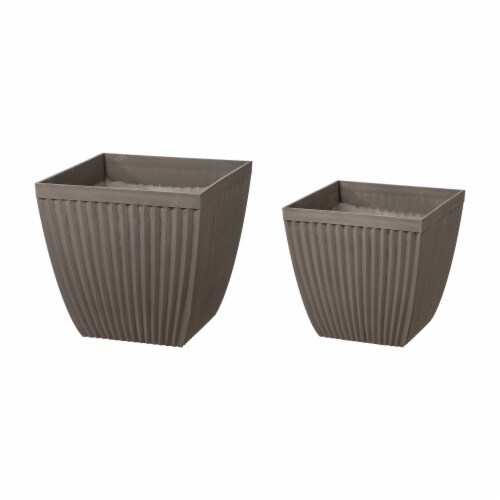 Glitzhome Faux Concrete Square Plastic Fluted Pot Planter Perspective: front