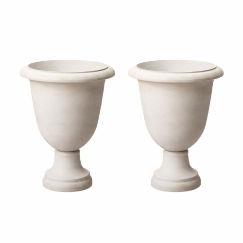 Glitzhome Oversized Faux Ceramic Goblit Shaped Plastic Planter - White Perspective: front