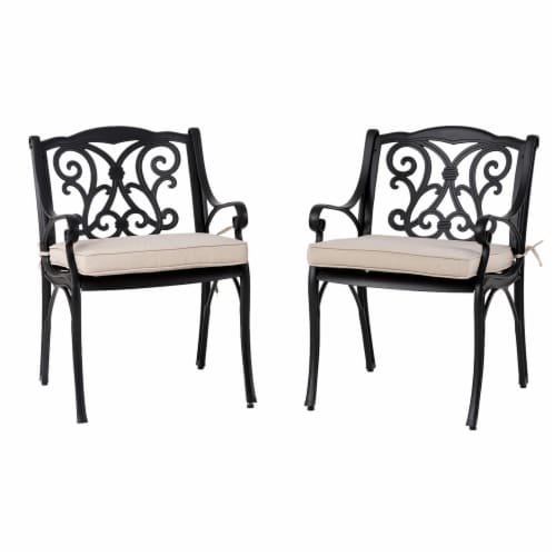 Glitzhome Cast Aluminium Dining Chairs with Beige Cushions Set Perspective: front
