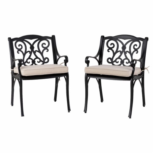 Glitzhome Cast Aluminium Dining Chairs with Beige Cushions Set Perspective: front